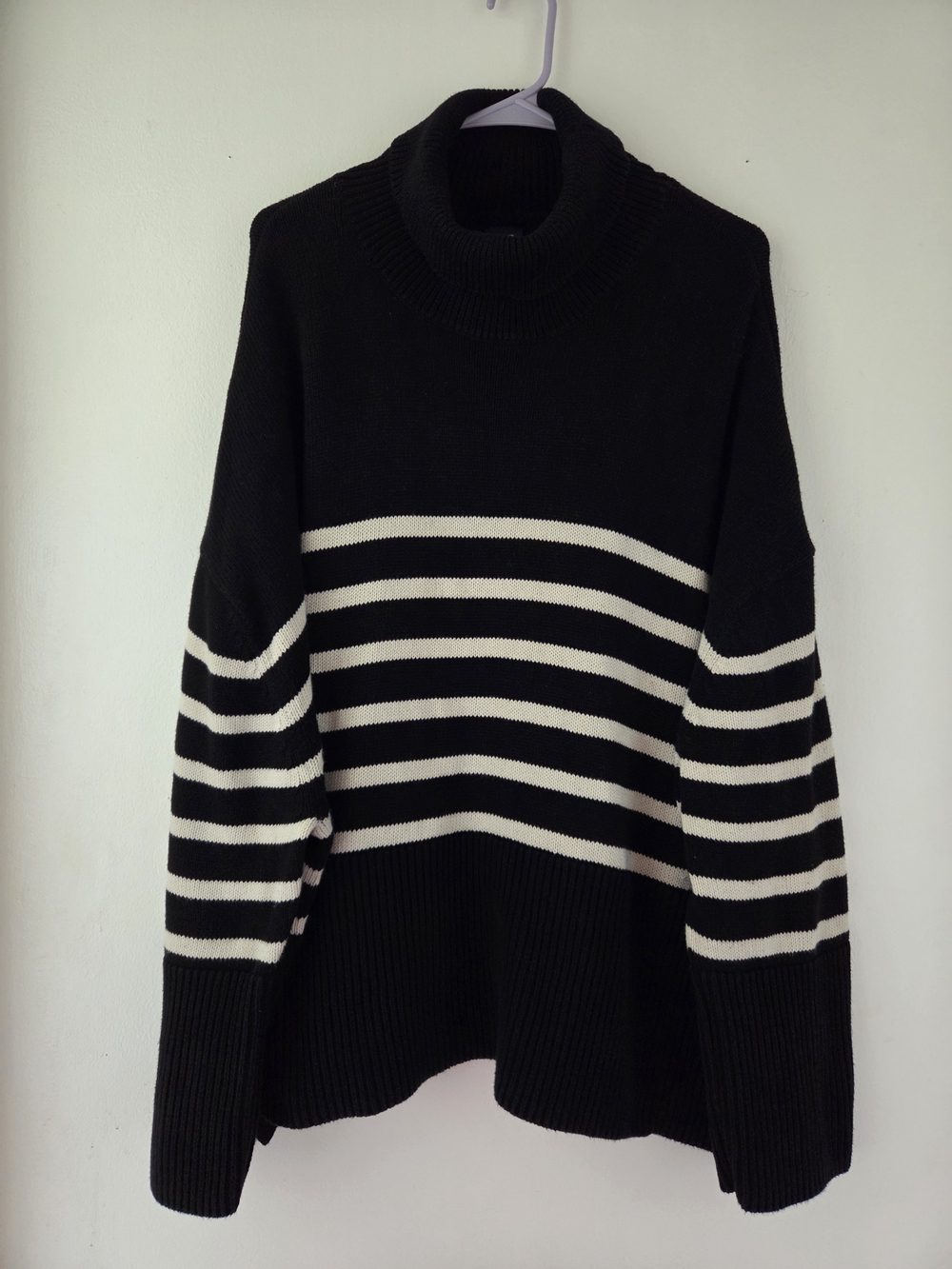GAP Black and White Striped Cowl Neck Sweater